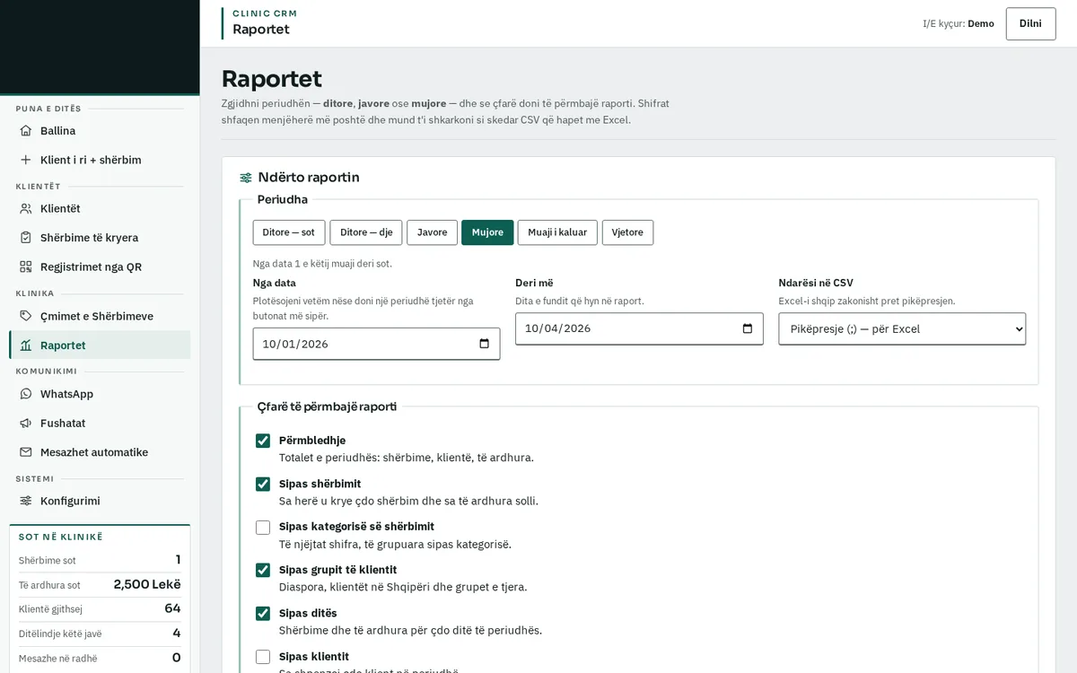 Studio CRM report builder with daily, weekly and monthly presets